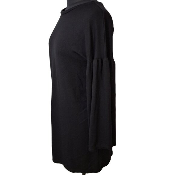 Drop Bell Ruffle Sleeve Crew Neck Short Sweater Dress LG Black - Picture 3 of 10